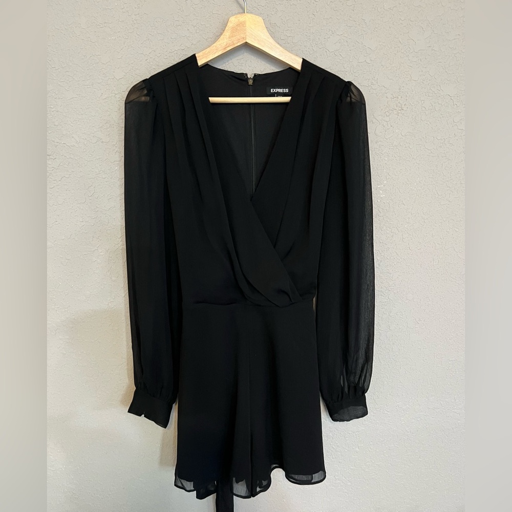 Express Black Chiffon Long Sleeve Romper Size S